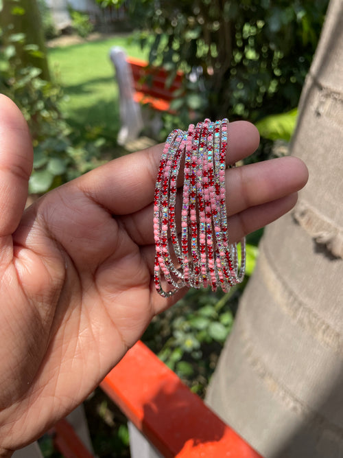 Aurora Shine Rhinestone Bangles - Pink, Red and Iridescent Crystal Stack Bangles