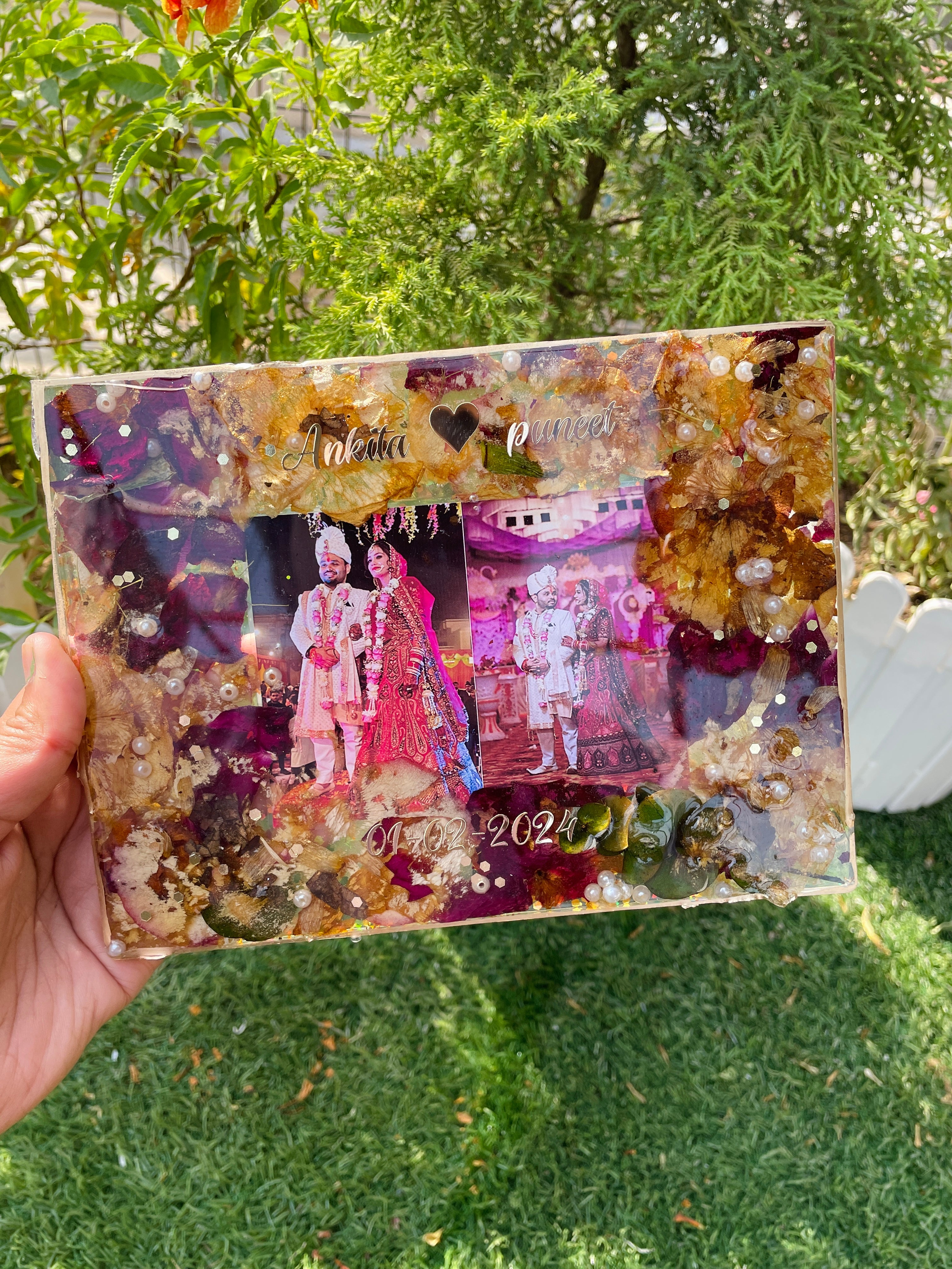 Resin Rectangular Frame with Preserved Flowers