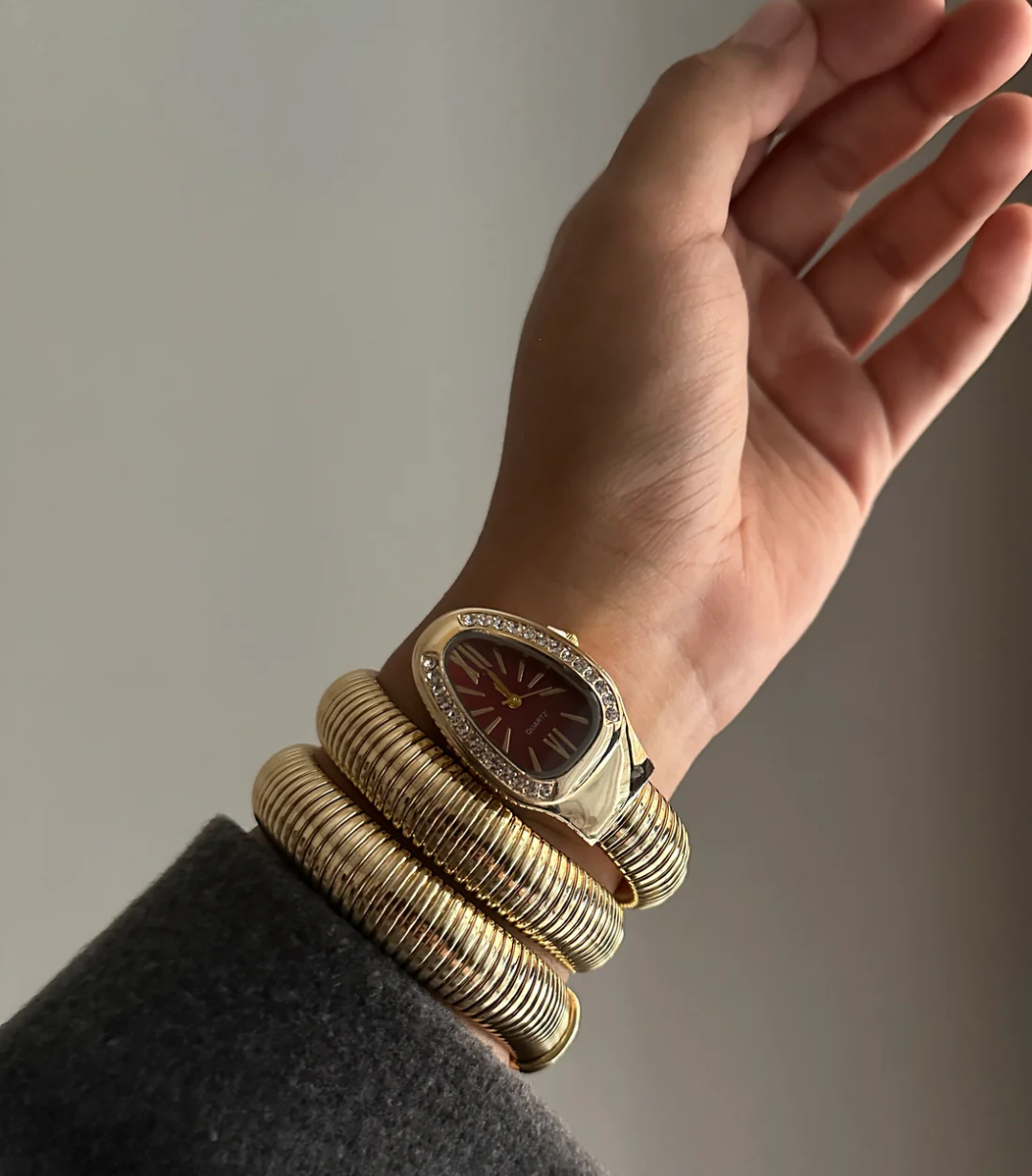 Red Monarch Serpentine Watch Bracelet – Anti-Tarnish Luxury Cuff