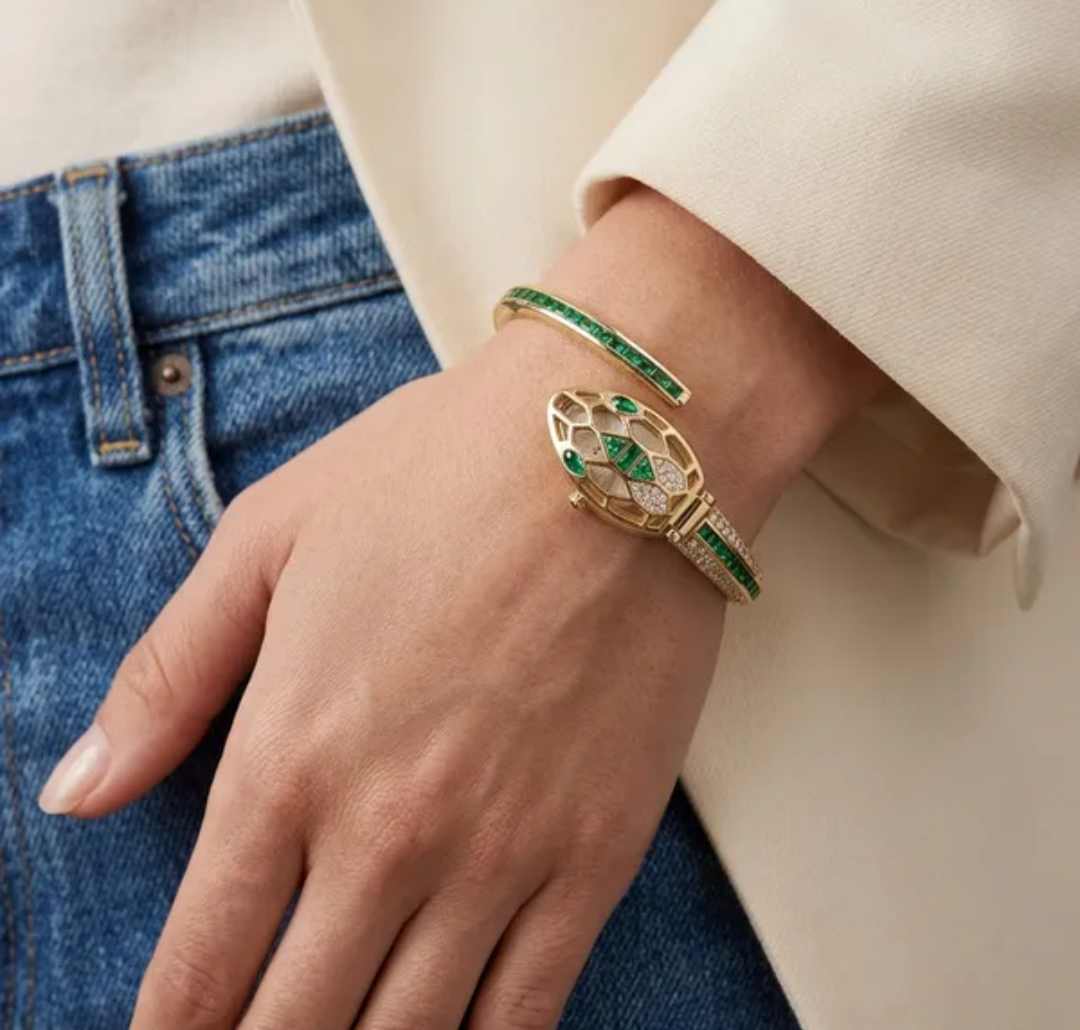 Bold Green Serpentina Watch Bracelet – Anti-Tarnish Luxury Cuff