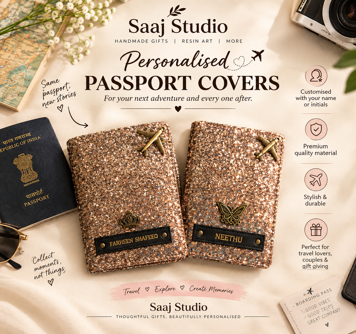 Personalised Glitter passport covers