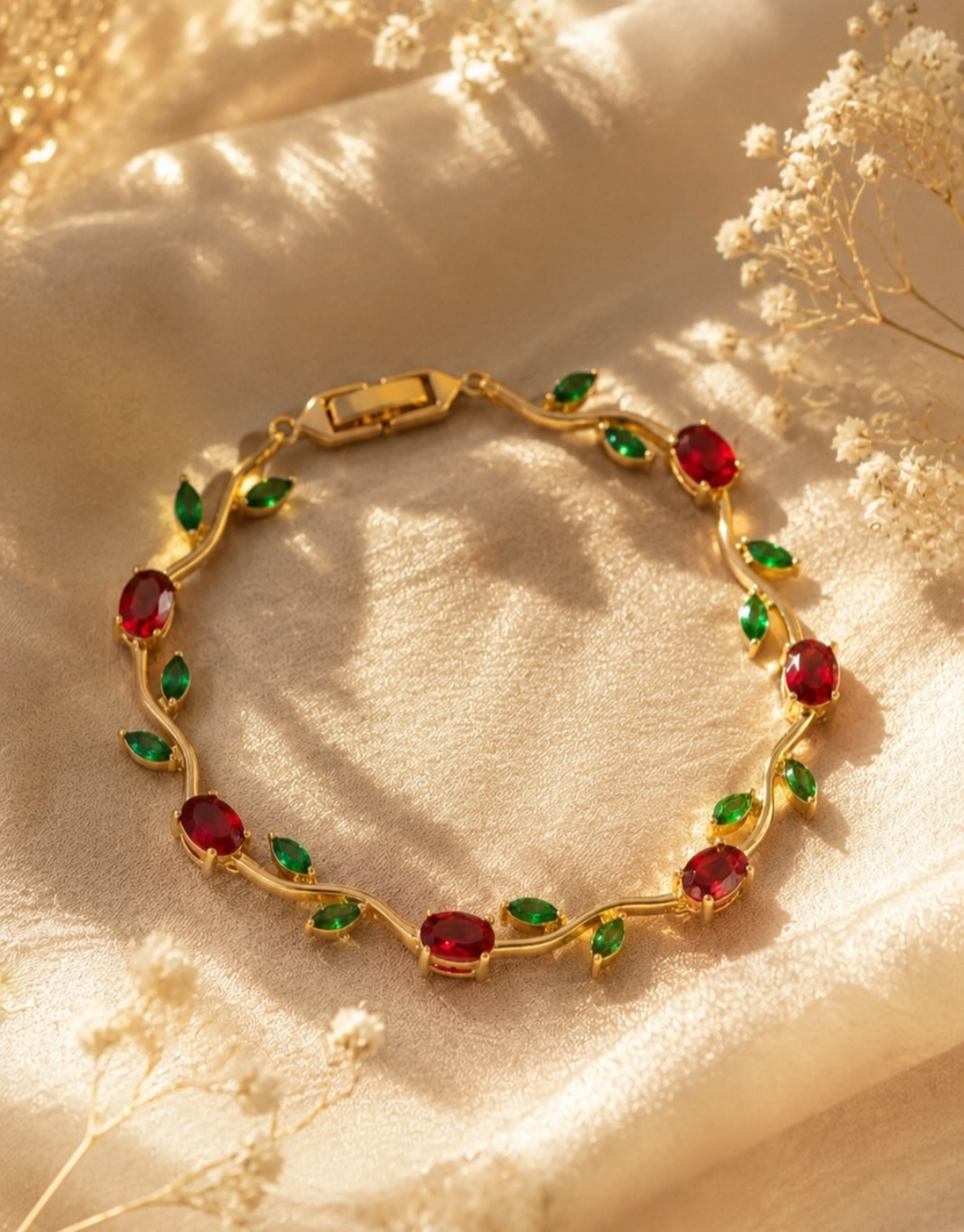 Cherry Red & Green Tulip Bracelet
