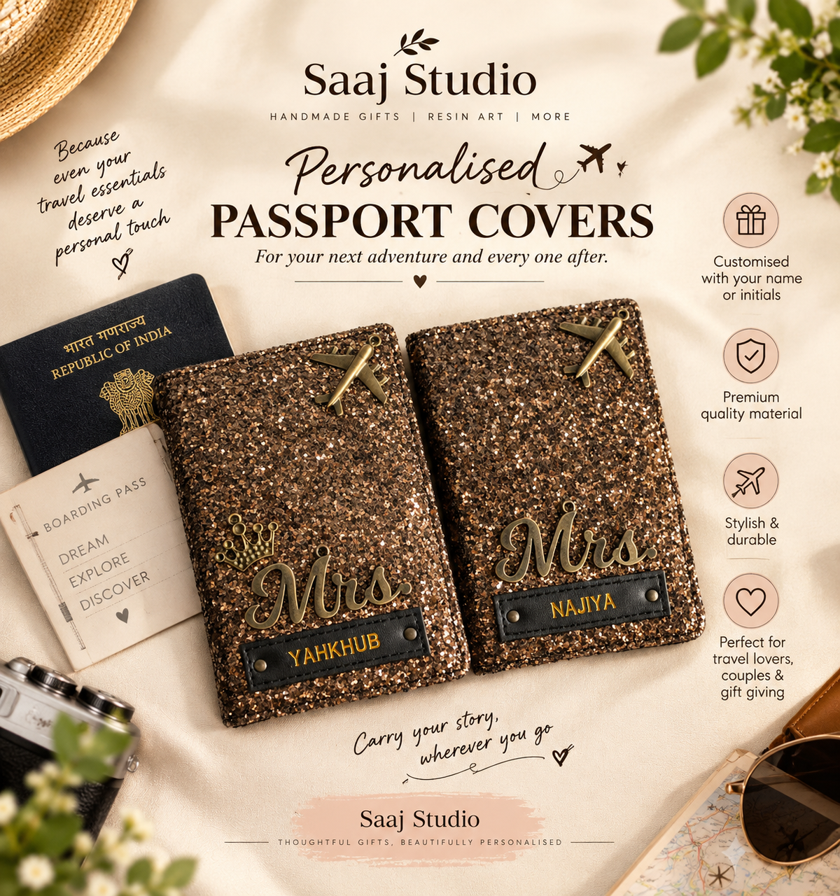 Personalised Glitter passport covers